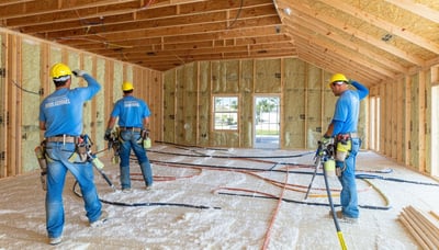 Illustration: insulation work inside a framed building