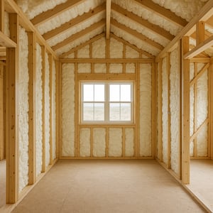 Illustration: spray foam insulation in framed walls and a roof